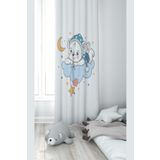 Pelangi Beyaz Ayda Uzanan Ayıcık Desenli Dijital Baskı Yıkanabilir Bebek Çocuk Odası Fon Perdesi, beyaz-mavi 70 x 240