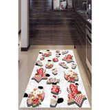 Pelangi Beyaz Çaydanlık Ve Çay Bardağı Yıkanabilir Kaymaz Taban Leke Tutmaz Modern Mutfak Halısı Ve Yolluk, Beyaz-Kırmızı 80 x 200
