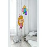 Pelangi Beyaz Fon Balonları Tutan Mutlu Kız Desenli Dijital Baskı Yıkanabilir Bebek Çocuk Odası Fon Perdesi, turuncu-beyaz 140 x 200