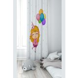 Pelangi Beyaz Fon Balonları Tutan Mutlu Kız Desenli Dijital Baskı Yıkanabilir Bebek Çocuk Odası Fon Perdesi, turuncu-beyaz 70 x 240