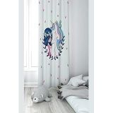 Pelangi Beyaz Fon Unicorn Desenli Dijital Baskı Yıkanabilir Bebek Çocuk Odası Fon Perdesi, beyaz-mavi 140 x 240