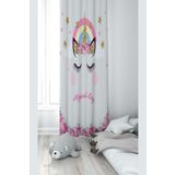 Pelangi Beyaz Kedi Desenli Dijital Baskı Yıkanabilir Bebek Çocuk Odası Fon Perdesi, pembe-beyaz 70 x 270