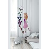 Pelangi Beyaz Kelebek Ve Kız Desenli Dijital Baskı Yıkanabilir Bebek Çocuk Odası Fon Perdesi, karışık desenli 140 x 270