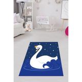 Pelangi Beyaz Kuğu Yıldız Desenli Dijital Baskı Yıkanabilir Kaymaz Taban Çocuk Ve Bebek Odası Halısı, Lacivert 180 x 300