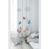 Pelangi Beyaz Kuş Ve Doğa Desenli Dijital Baskı Yıkanabilir Bebek Çocuk Odası Fon Perdesi, çok renkli 70 x 240