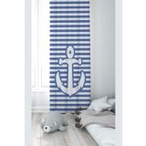Pelangi Beyaz Mavi Çapa Desenli Dijital Baskı Yıkanabilir Bebek Çocuk Odası Fon Perdesi, indigo mavi-beyaz 140 x 270