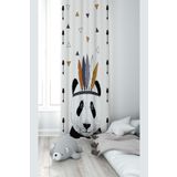 Pelangi Beyaz Panda Desenli Dijital Baskı Yıkanabilir Bebek Çocuk Odası Fon Perdesi, beyaz-siyah 140 x 240