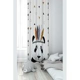 Pelangi Beyaz Panda Desenli Dijital Baskı Yıkanabilir Bebek Çocuk Odası Fon Perdesi, beyaz-siyah 140 x 270