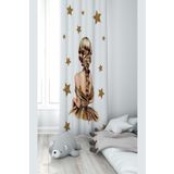 Pelangi Beyaz Prensese Ve Yıldız Desenli Dijital Baskı Yıkanabilir Bebek Çocuk Odası Fon Perdesi, gold-beyaz 140 x 270