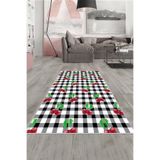 Pelangi Beyaz Siyah Kiraz Desen Yıkanabilir Kaymaz Taban Leke Tutmaz Modern Salon Halısı Ve Yolluk, Kırmızı-Siyah 100 x 200, 135816610020005