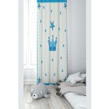 Pelangi Beyaz Taç Desenli Dijital Baskı Yıkanabilir Bebek Çocuk Odası Fon Perdesi, mavi-beyaz 140 x 270
