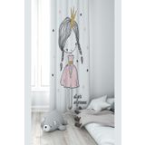 Pelangi Beyaz Tüm Kızlar Prensestir Desenli Dijital Baskı Yıkanabilir Bebek Çocuk Odası Fon Perdesi, beyaz 70 x 270