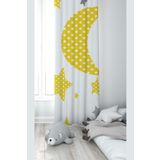 Pelangi Beyaz Yıldız Ve Hilal Desenli Dijital Baskı Yıkanabilir Bebek Çocuk Odası Fon Perdesi, sarı-beyaz 70 x 240