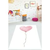 Pelangi Beyaz Zemin Kalp Desen Minimalist Yıkanabilir Kaymaz Taban Leke Tutmaz Çocuk Odası Halısı, Pembe-Beyaz 160 x 250
