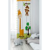Pelangi Beyaz Zürafa Ve Maymun Desenli Dijital Baskı Yıkanabilir Bebek Çocuk Odası Fon Perdesi, beyaz 140 x 270