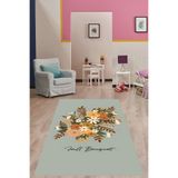 Pelangi Bohem İskandinva Minimal Tarz Çiçek Buketi Yıkanabilir Kaymaz Taban Leke Tutmaz Çocuk Odası Halısık, Mint-Kahve 180 x 250