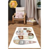 Pelangi Bohem Tonları Yılan Desen Sayılar Eğitici Yıkanabilir Kaymaz Taban Leke Tutmaz Çocuk Odası Halısı, Beyaz 130 x 180