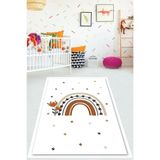 Pelangi Bohemian İskandinav Tarz Gökkuşağı Çiçekli Yıkanabilir Kaymaz Taban Leke Tutmaz Çocuk Odası Halısı, Beyaz-Kahve-Gri 180 x 250
