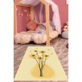 Pelangi Bohemian İskandinav Tarz Vazodaki Çiçekler Yıkanabilir Kaymaz Taban Leke Tutmaz Çocuk Odası Halısı, Bej-Sarı 80 x 200