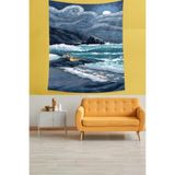 Pelangi Büyük Dalga Ve Yıldızlı Gece Leke Tutmaz Kumaş Duvar Örtüsü Duvar Halısı Tapestry GOGH044, 70 x 70