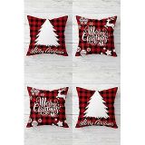 Pelangi Çam Ağacı Geyik Yılbaşı Christmas Noel Gizli Fermuarlı Kırlent Kılıfı Yastık Kılıfı Takım(4adet), Ekose-Beyaz-Kırmızı 43 x 43