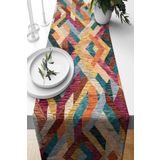 Pelangi Canlı Renkli Geometrik Bloklu Leke Tutmaz Kumaş Salon Mutfak Masa Değişik Ranır Modelleri Runner, Pembe-Sarı 40 x 140