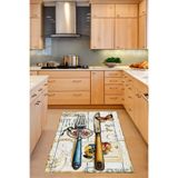 Pelangi Çatal Bıçak Desenli Dijital Baskı Yıkanabilir Kaymaz Taban Leke Tutmaz Mutfak Halısı, Krem 160 x 300