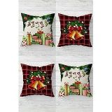 Pelangi Christmas Zil Hediye Yılbaşı Ağacı Gizli Fermuarlı Kırlent Kılıfı Koltuk Yastık Kılıfı Takım(4adet), Yeşil-Kırmızı 43 x 43