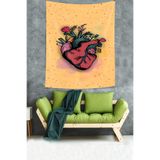 Pelangi Çiçek Açan Anatomik İnsan Kalbi Leke Tutmaz Kumaş Duvar Örtüsü Duvar Halısı Tapestry PNTR196, 70 x 70