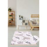 Pelangi Çiçek Desenli Çerçeveli Dijital Baskı Yıkanabilir Kaymaz Taban Modern Salon Halı Ve Yolluk, Krem-Mor 80 x 600