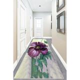 Pelangi Çiçek Desenli Dijital Baskı Yıkanabilir Kaymaz Taban Etnik Kilim Desen Salon Halı, Bej-Mor 100 x 250, 95542971002507
