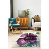 Pelangi Çiçek Desenli Dijital Baskı Yıkanabilir Kaymaz Taban Etnik Kilim Desen Salon Halı, Bej-Mor 160 x 230
