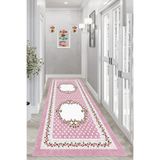 Pelangi Çiçek Desenli Dijital Baskı Yıkanabilir Kaymaz Taban Vintage Salon Halı ve Yolluk, Pembe 80 x 150, 955583611801507