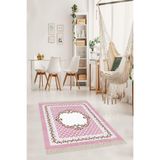 Pelangi Çiçek Desenli Dijital Baskı Yıkanabilir Kaymaz Taban Vintage Salon Halı Ve Yolluk, Şeker Pembe 160 x 250