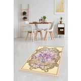 Pelangi Çiçek Gül Desenli Dijital Baskı Yıkanabilir Kaymaz Taban Leke Tutmaz Modern Salon Halısı, Sarı-Lila 100 x 400