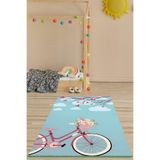 Pelangi Çiçek Sepetli Pembe Bisiklet Yıkanabilir Kaymaz Taban Leke Tutmaz Çocuk Odası Halısı, Mint 130 x 180