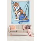 Pelangi Çiçek Temalı Kaplan Leke Tutmaz Kumaş Duvar Örtüsü Duvar Halısı Tapestry PNTR085, 35 x 50