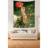 Pelangi Çiçek Tutan El Temalı Leke Tutmaz Kumaş Duvar Örtüsü Duvar Halısı Tapestry PNTR251, 140 x 230
