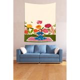 Pelangi Çiçekler İçinde Yoğa Yapan Kız Leke Tutmaz Kumaş Duvar Örtüsü Duvar Halısı Tapestry PNTR246, 140 x 230