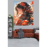 Pelangi Çiçekler İçindeki Kız Leke Tutmaz Kumaş Duvar Örtüsü Duvar Halısı Tapestry PNTR312, 70 x 100