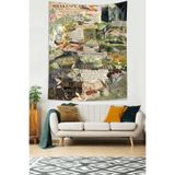 Pelangi Çiçekler Ve Yaşam Vintage Desen Leke Tutmaz Kumaş Duvar Örtüsü Duvar Halısı Tapestry PNTR061, 70 x 100