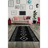 Pelangi Çizgi Bohem Etnik Kilim Desen Dijital Baskı Yıkanabilir Kaymaz Taban Modern Salon Halısı Ve Yolluk, Derin Siyah-Beyaz 80 x 50