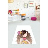 Pelangi Coffee Kız Dijital Baskı Yıkanabilir Kaymaz Taban Çocuk Ve Bebek Odası Halısı, Beyaz-Kahve 100 x 150