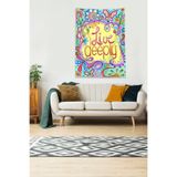 Pelangi Çok Renkli Live Deeply Leke Tutmaz Kadife Kumaş Duvar Örtüsü Duvar Halısı Tapestry DWLL432, 140 x 230