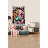 Pelangi Çok Renkli Peace Barış Işaretli Leke Tutmaz Kadife Kumaş Duvar Örtüsü Duvar Halısı Tapestry DWLL403, 140 x 140