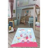 Pelangi Cool Car Araba Inek Desenli Renkli Dijital Baskı Yıkanabilir Kaymaz Taban Bebek Ve Çocuk Odası Halı, Turkuaz-Pembe 80 x 300