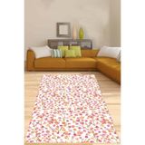Pelangi Country Çiçek Desenli Yıkanabilir Kaymaz Taban Leke Tutmaz Çocuk Odası Halısı, Pembe-Turuncu-Yeşil 160 x 350