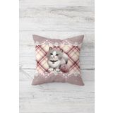 Pelangi Cute Cat Sevimli Kedili Çift Tarafı Baskı Gizli Fermuar Genç Kız Kırlent Koltuk Yastık Kılıfı, gri-pembe 45 x 45, 2469107745451