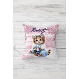 Pelangi Cute Cat Sevimli Kedili Çift Tarafı Baskı Gizli Fermuar Genç Kız Kırlent Koltuk Yastık Kılıfı, pudra 45 x 45, 2469108345451