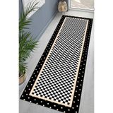 Pelangi Dama Desenli Geometrik Dijital Baskı Yıkanabilir Kaymaz Taban Modern Salon Halı ve Yollu, Kahverengi 60 x 200, 9554131602007